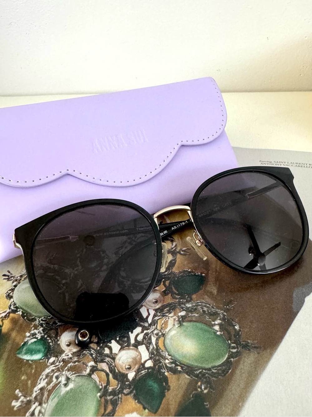 Anna Sui Black Sunglasses with Lavender Case